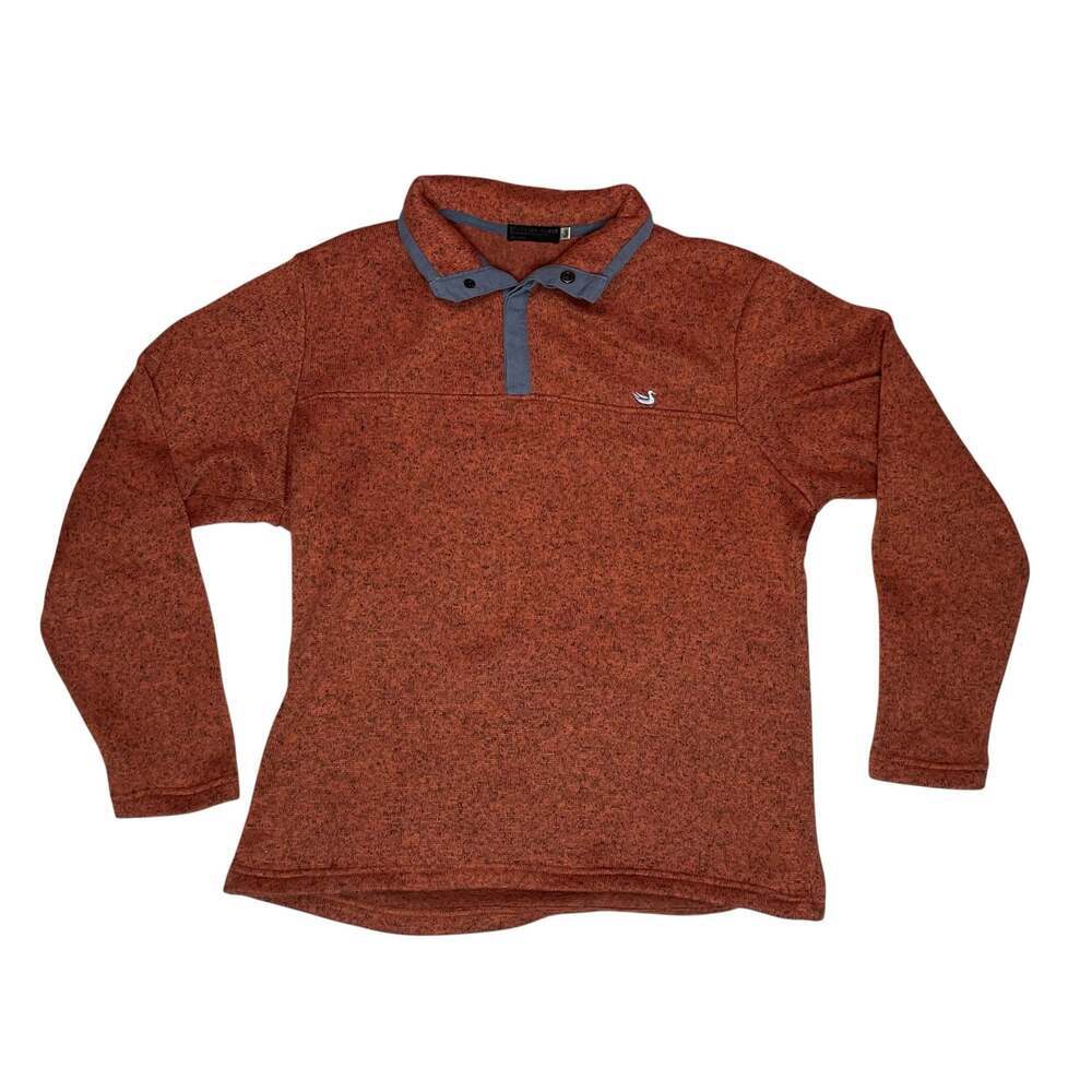 Southern Marsh  Orange Knit Heathered Snap Collar Sweater Mens L